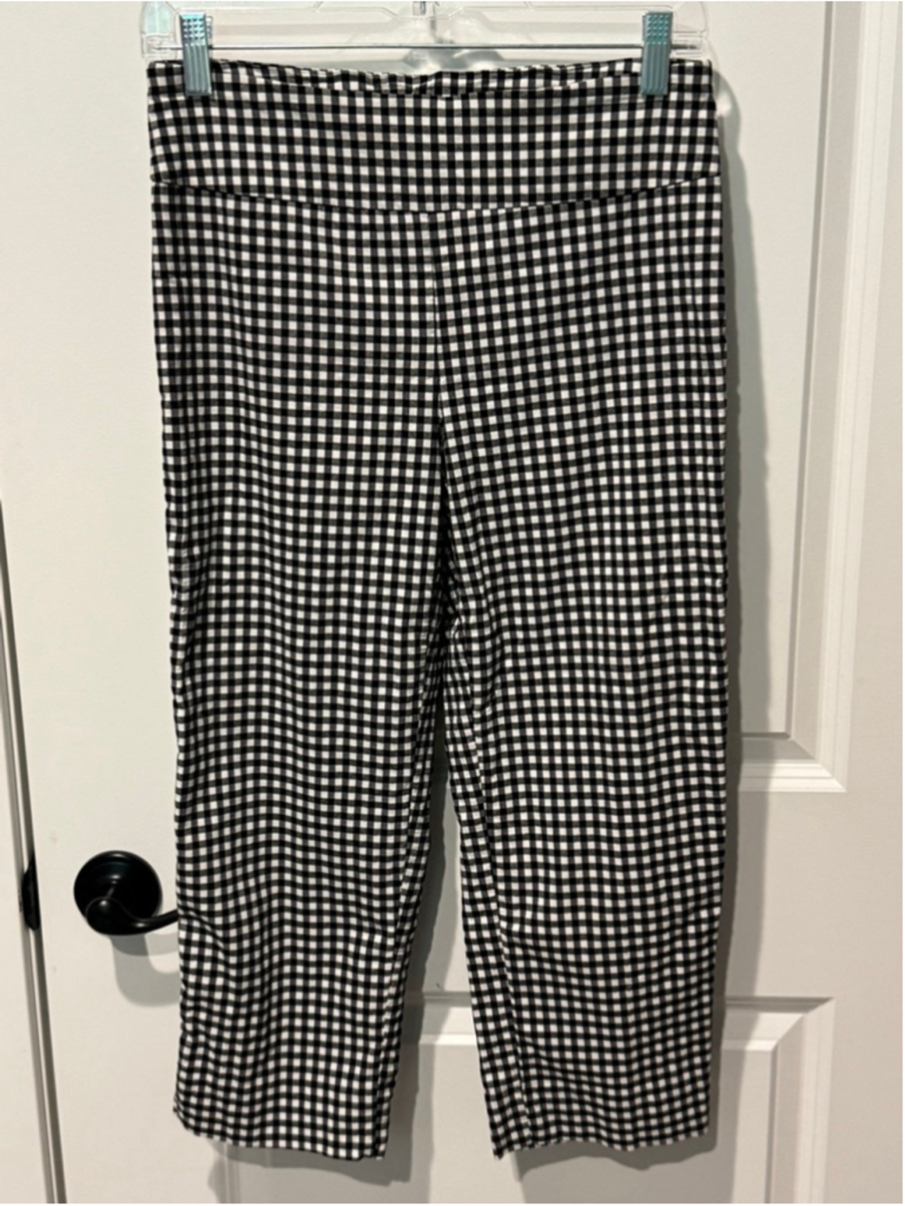 Women's Unbranded Cropped tummy control Pull-on Pants S Black White Gingham